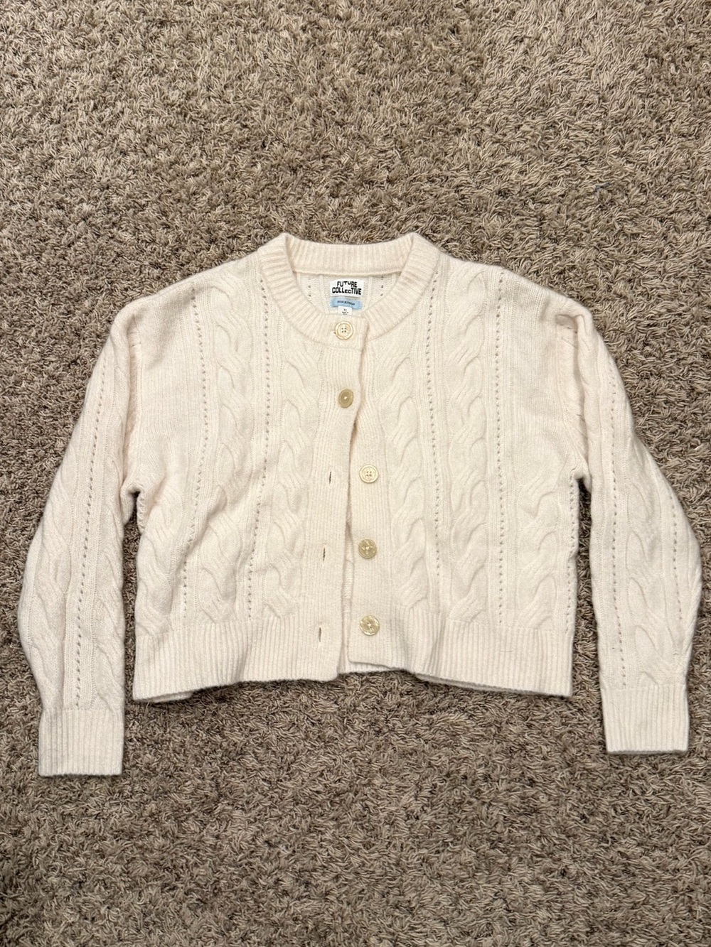 White Knitted Sweater with Buttons